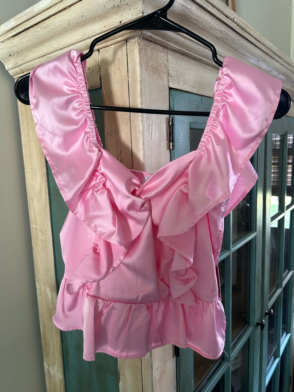Cake for Dinner Pink Ruffled Satin Tank Top